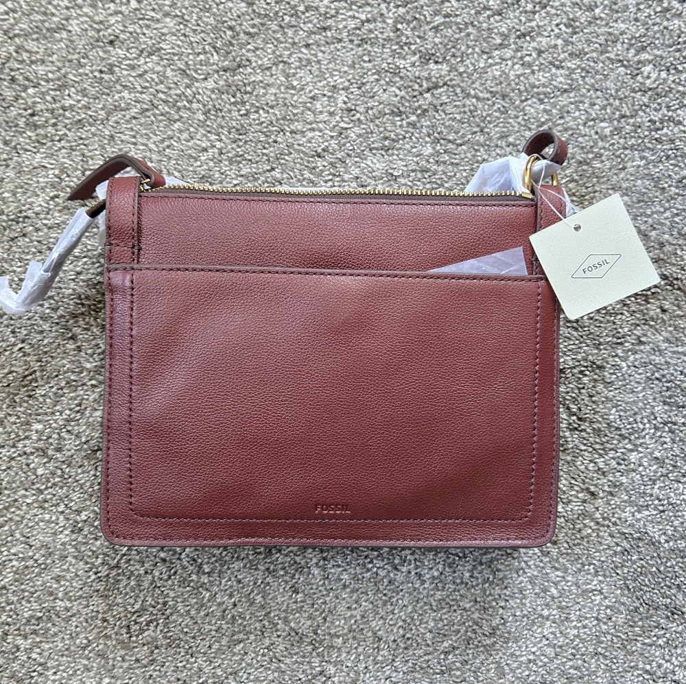 Fossil Taryn Leather Crossbody Bag Mahogany NEW